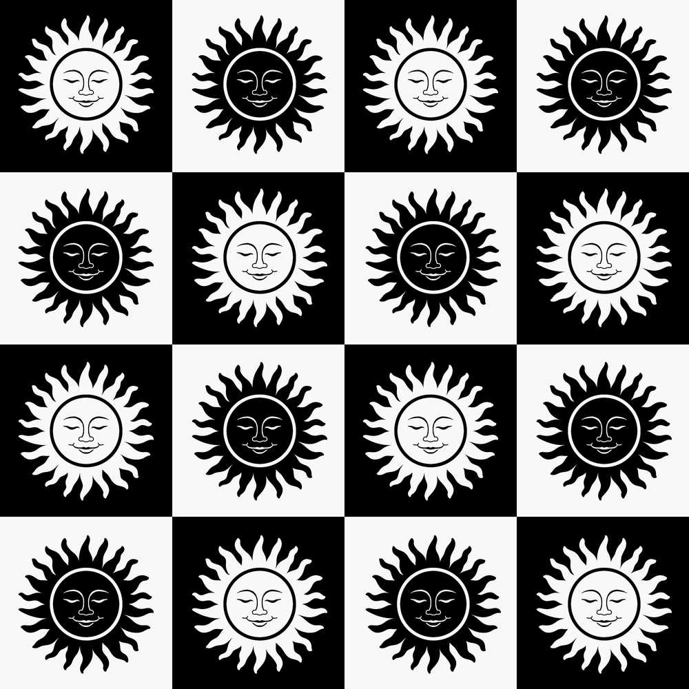 Cute Black White Sun Face Checkerboard Celestial Decorative