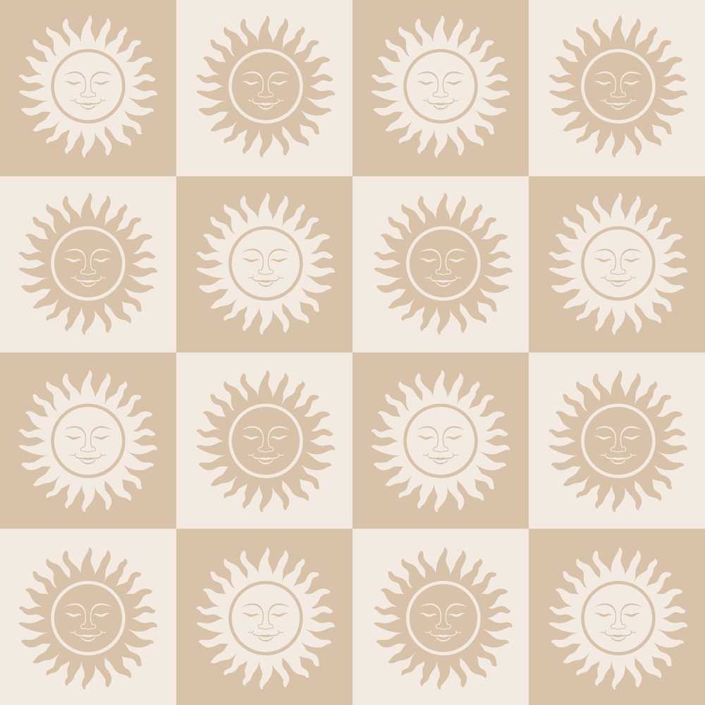 Cute Beige Neutral Sun Face Checkerboard Celestial Decorative