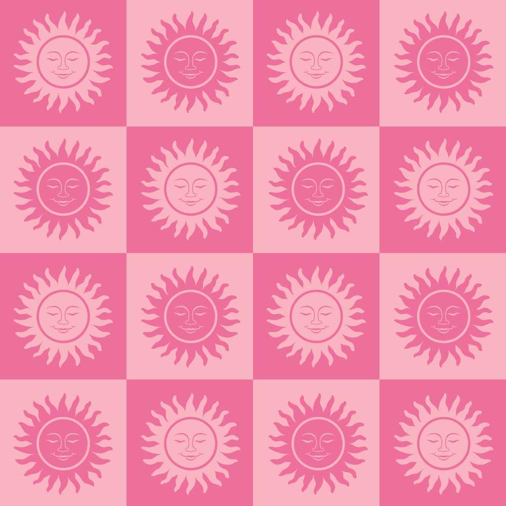 Cute Pink Tone Sun Face Checkerboard Celestial Decorative