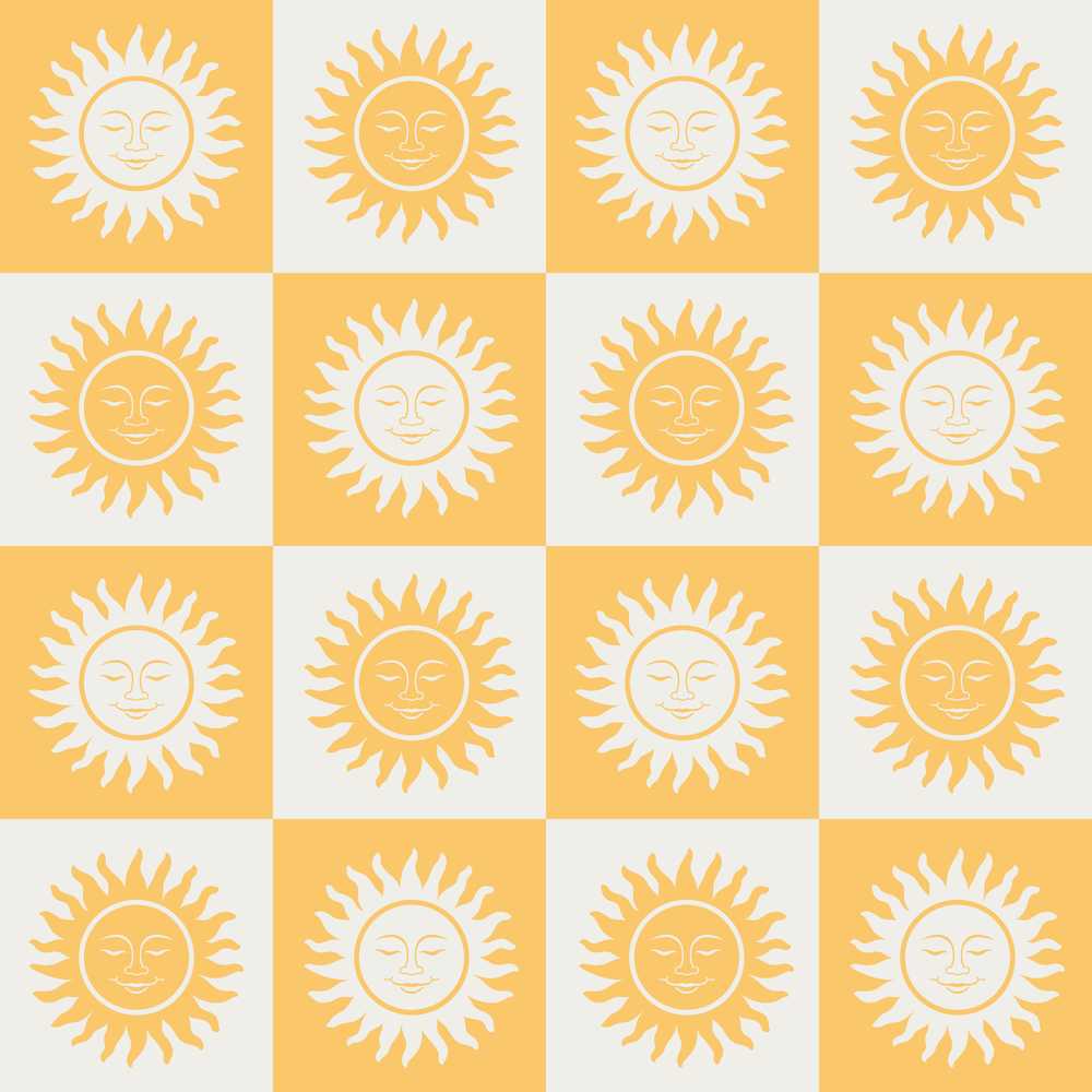 Cute Yellow Sun Face Checkerboard Celestial Decorative Repeat