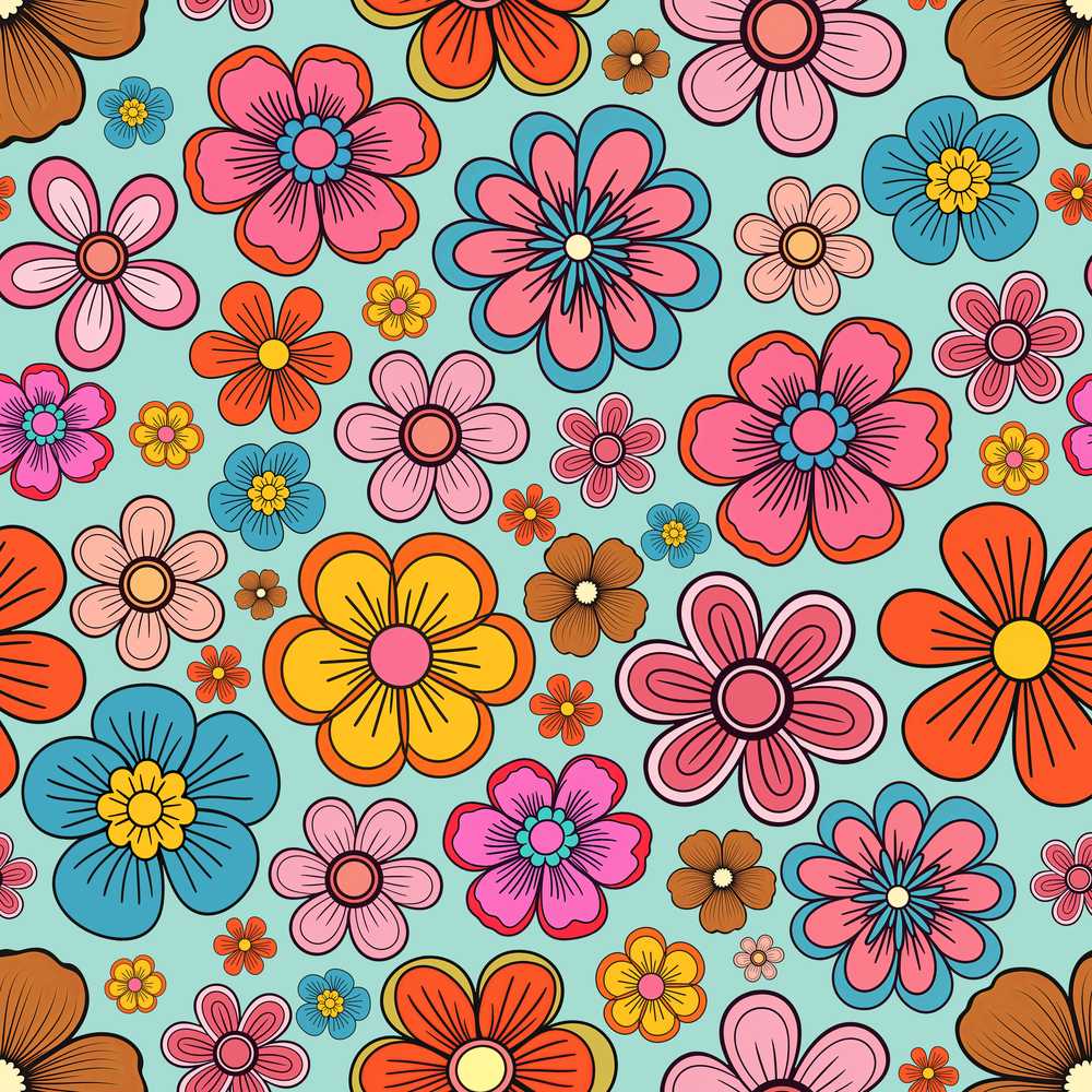 Cute Multicolor Floral Bloom Mint Green Wildflower Pattern Botanical