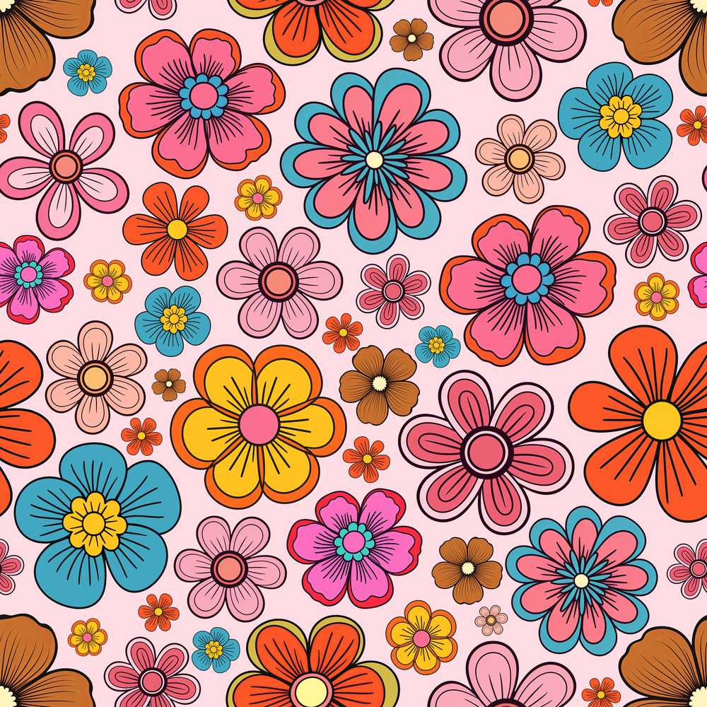 Cute Multicolor Floral Bloom Soft Pink Wildflower Pattern Botanical