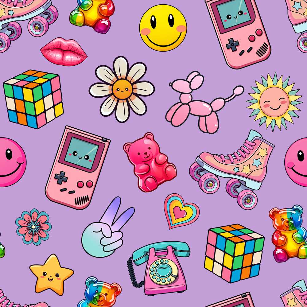 Smiley Roller Skate Game Console Purple Background Decorative