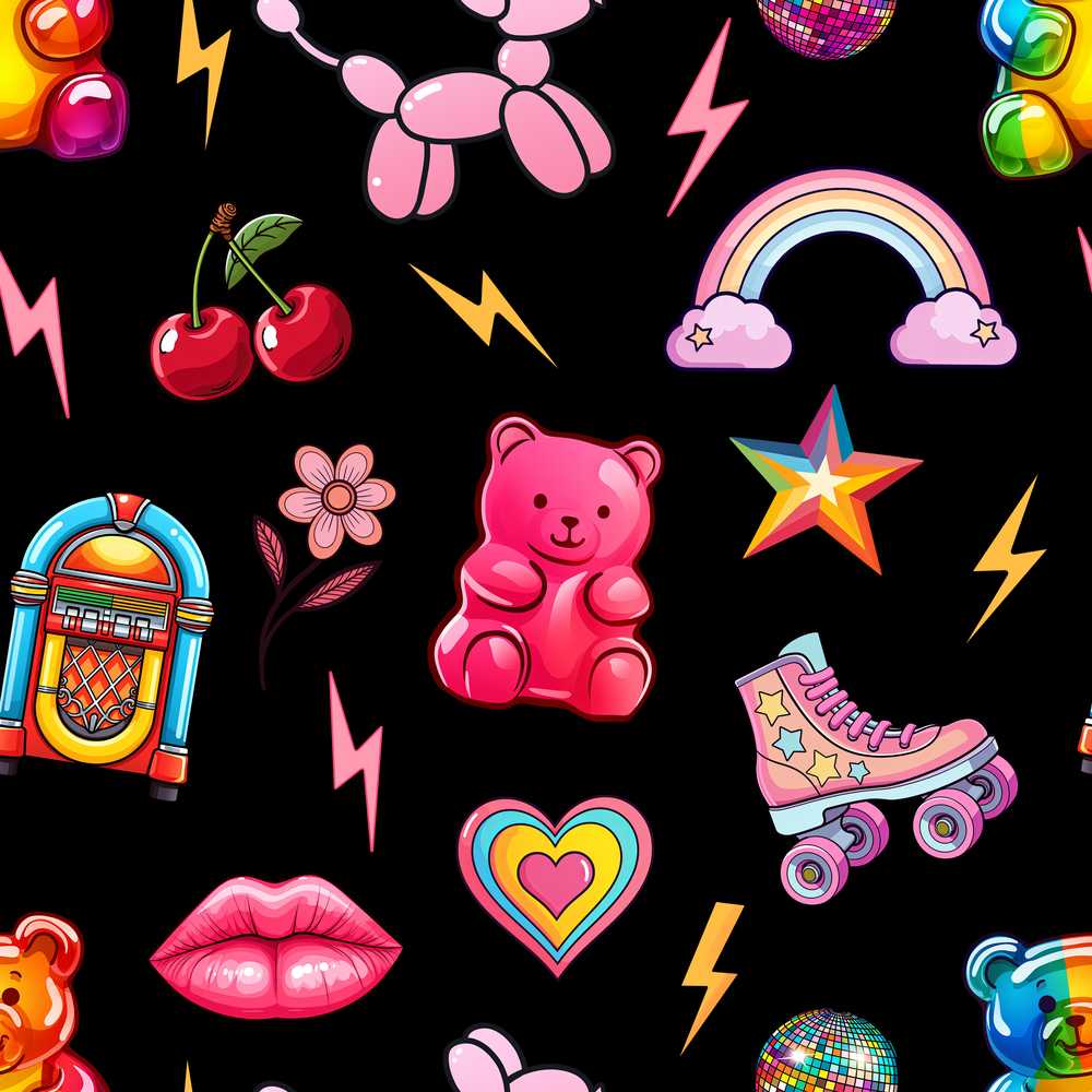 Gummy Bear Rainbow Roller Skate Deep Black Background
