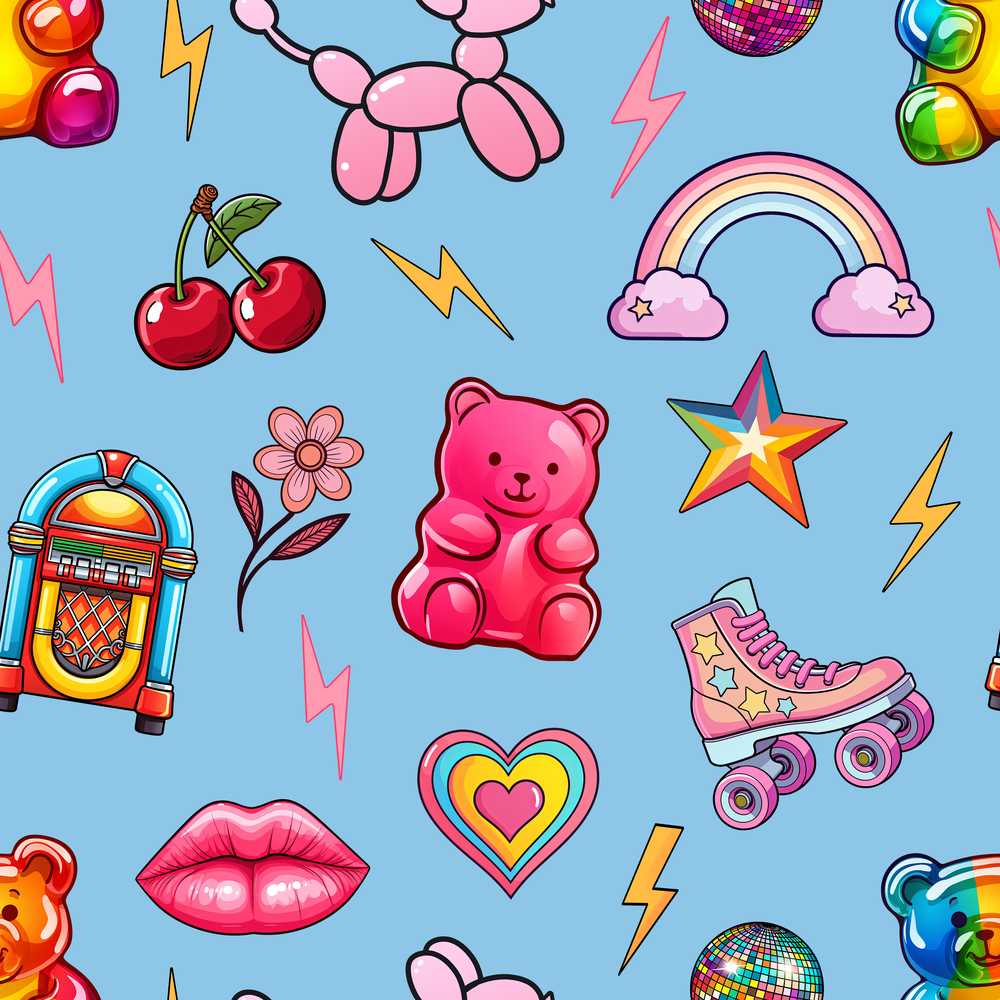 Gummy Bear Rainbow Roller Skate Soft Blue Background