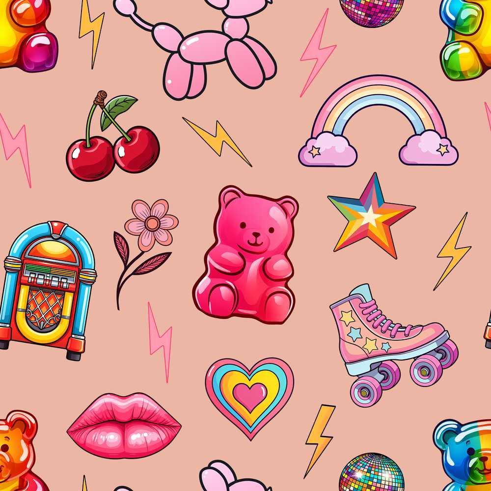 Gummy Bear Rainbow Roller Skate Peach Background Illustration