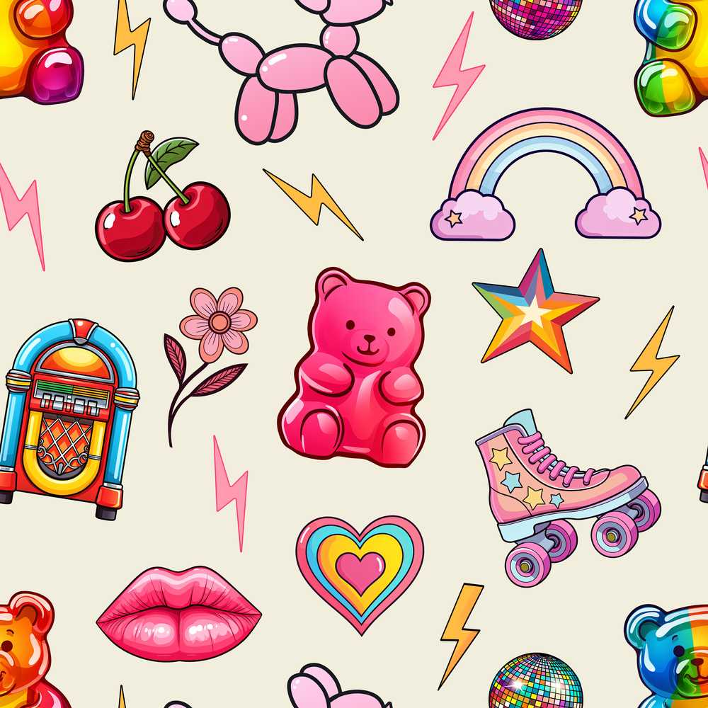 Gummy Bear Rainbow Roller Skate Cream Background Illustration