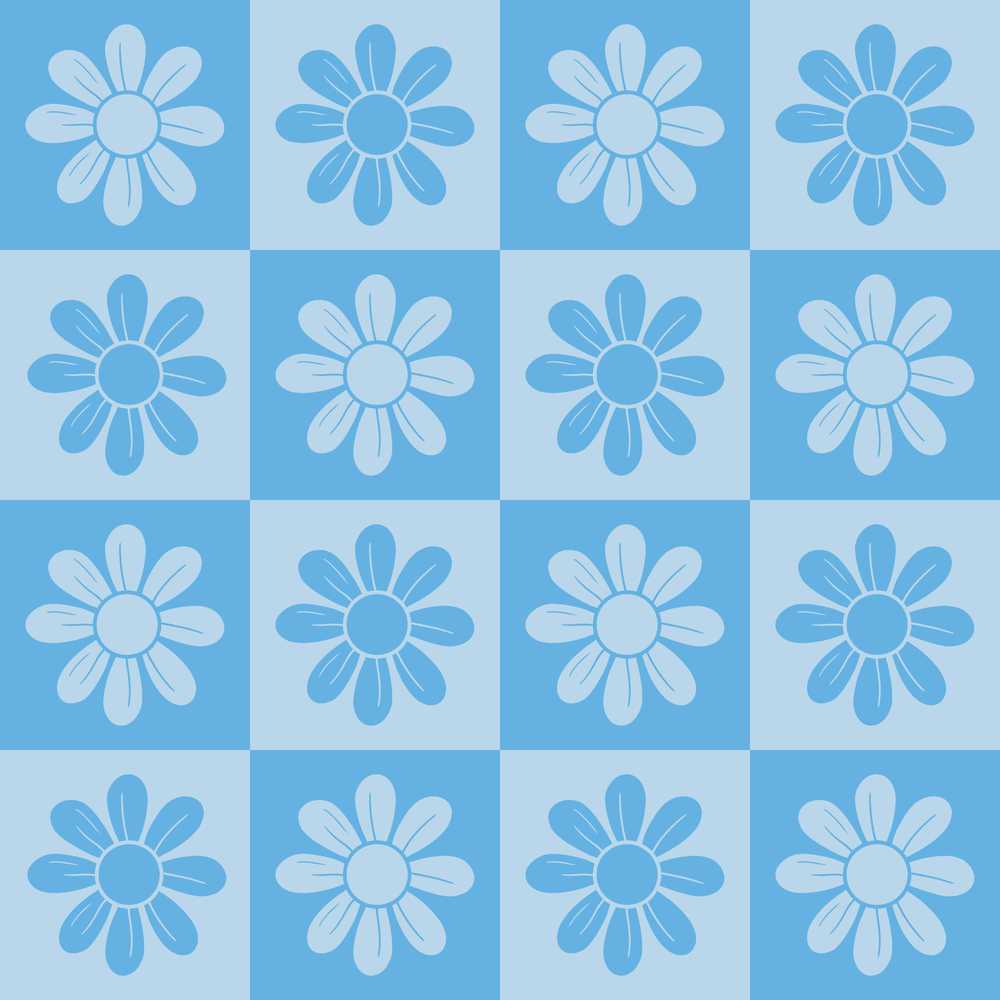 Daisy Flower Checkerboard Soft Blue Wildflower Pattern Botanical