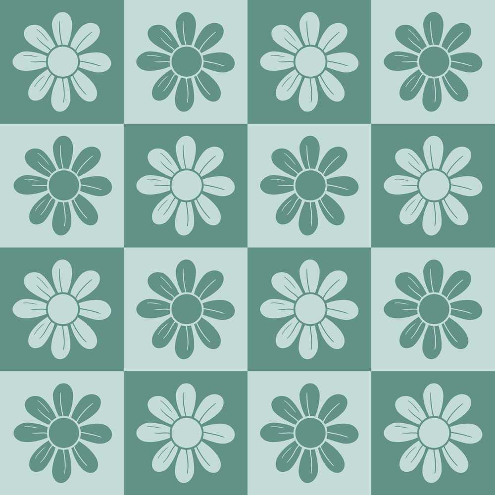 Daisy Flower Checkerboard Sage Green Wildflower Pattern Botanical