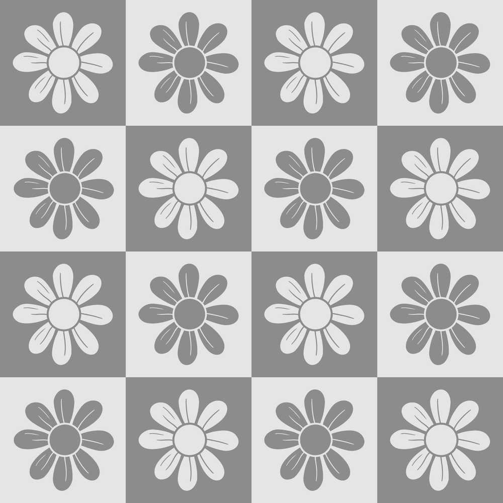 Daisy Flower Checkerboard Grey White Wildflower Pattern Botanical