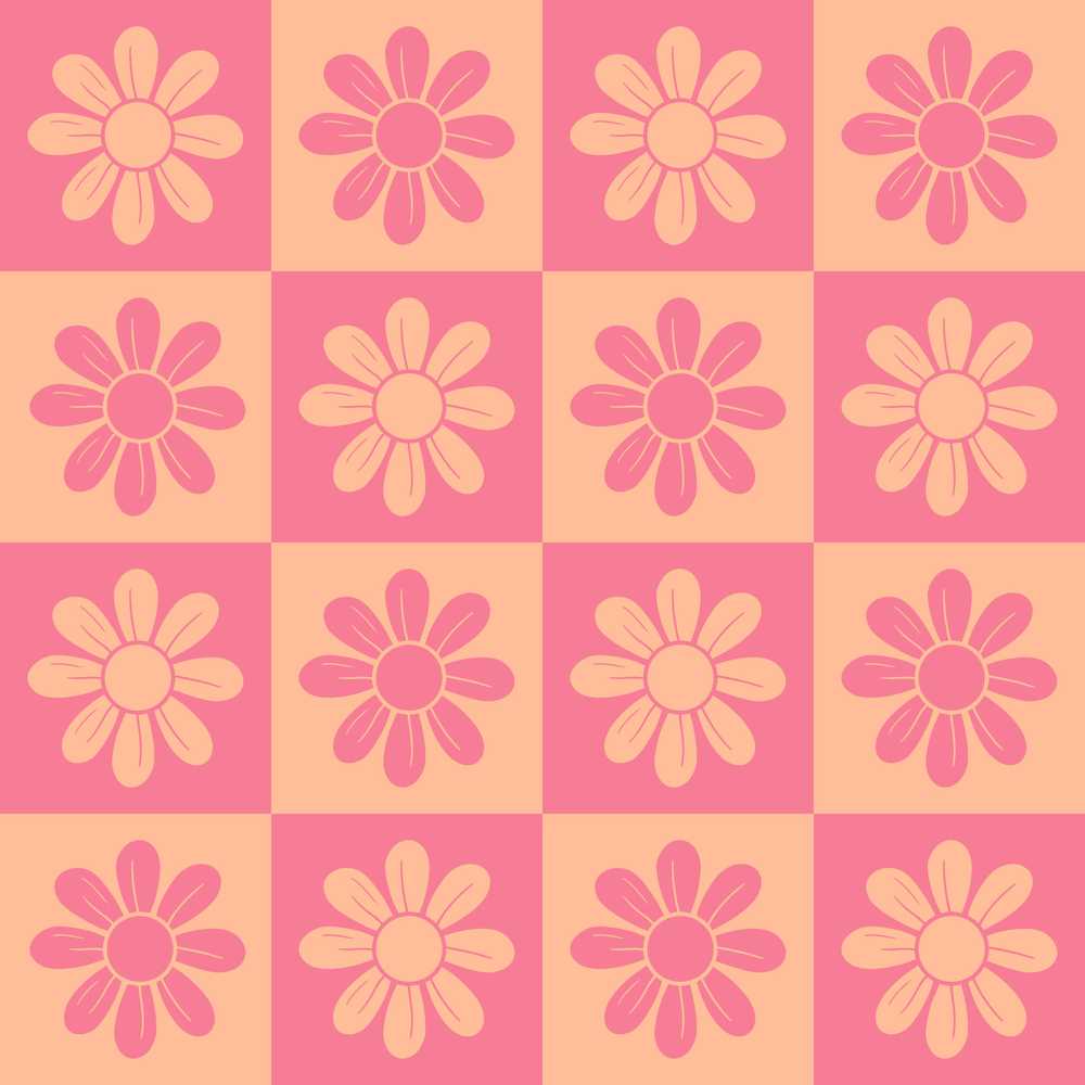 Daisy Flower Checkerboard Pink Peach Wildflower Pattern Botanical