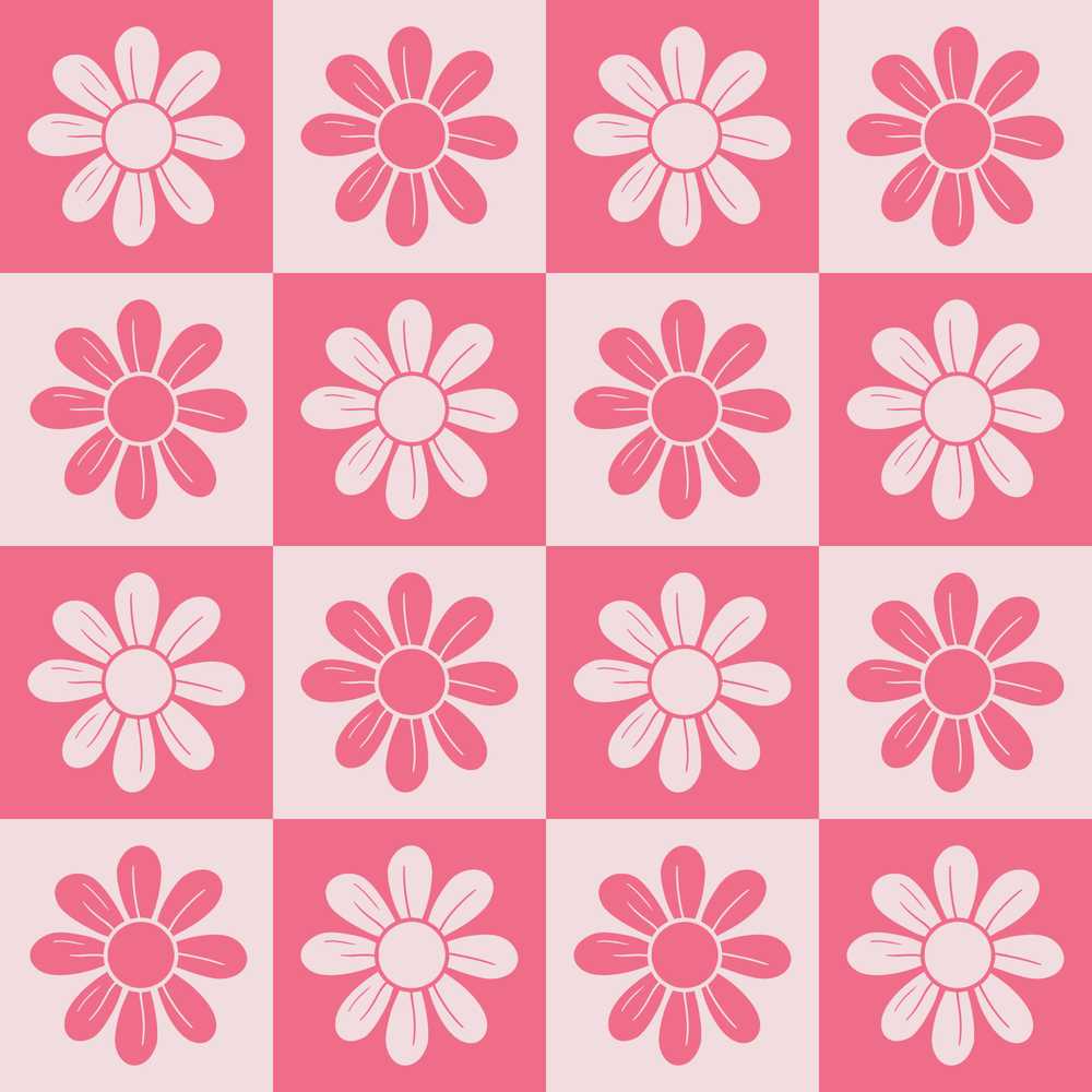 Daisy Flower Checkerboard Pink White Wildflower Pattern Botanical