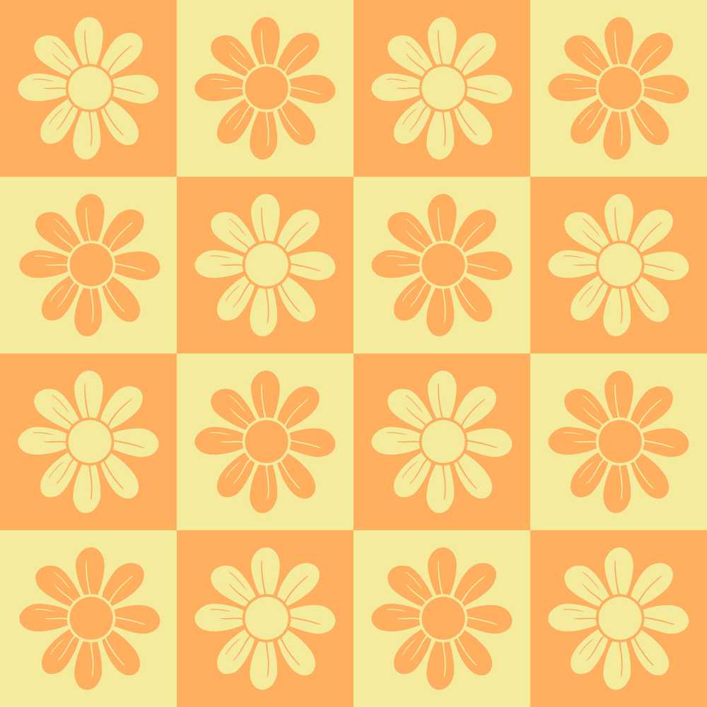 Daisy Flower Checkerboard Orange Yellow Wildflower Pattern Botanical
