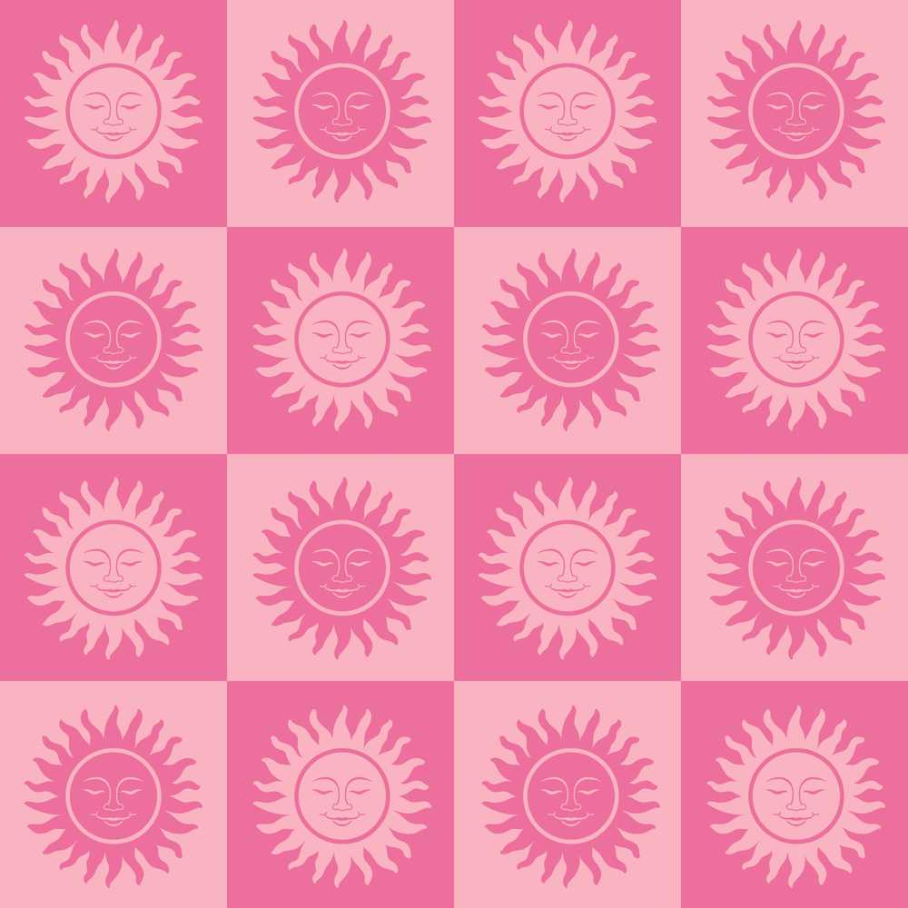Sun Face Checkerboard Pink Tone Decorative Repeat Pattern