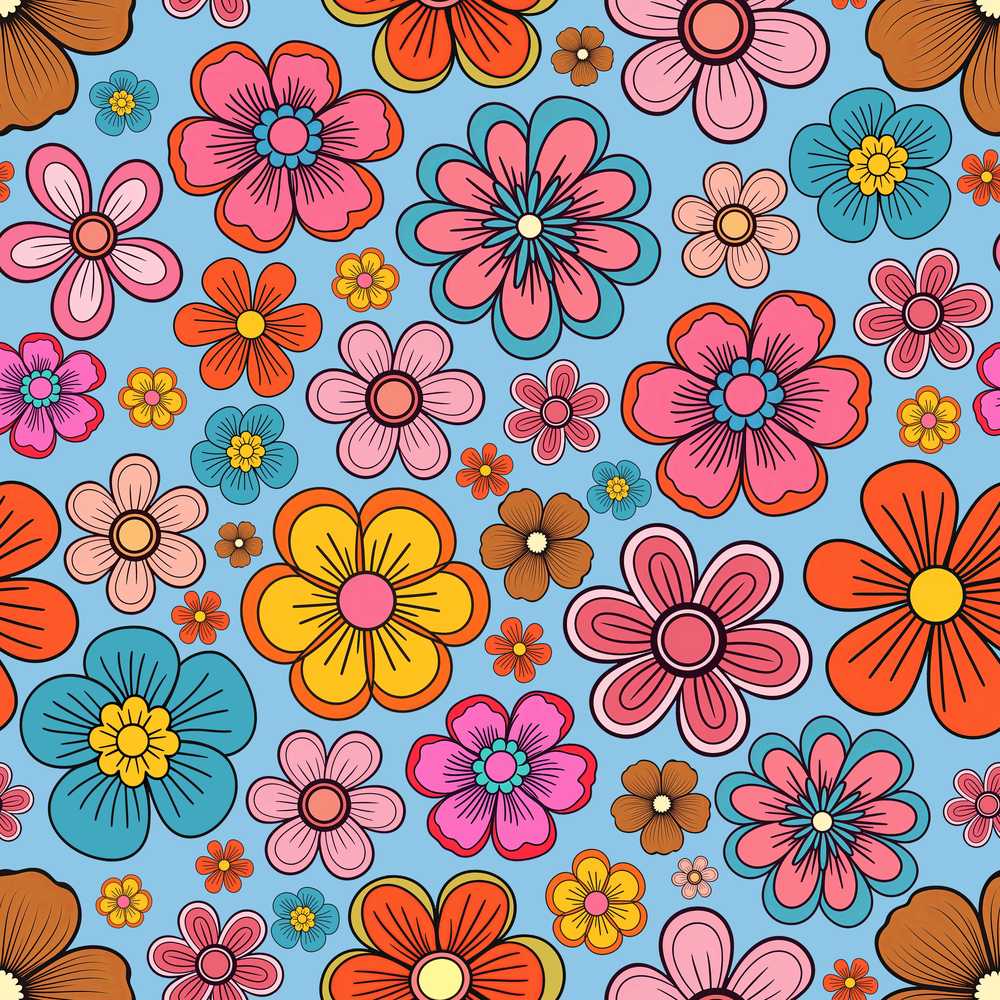 Cute Floral Flowers on Soft Blue Background Wildflower Pattern
