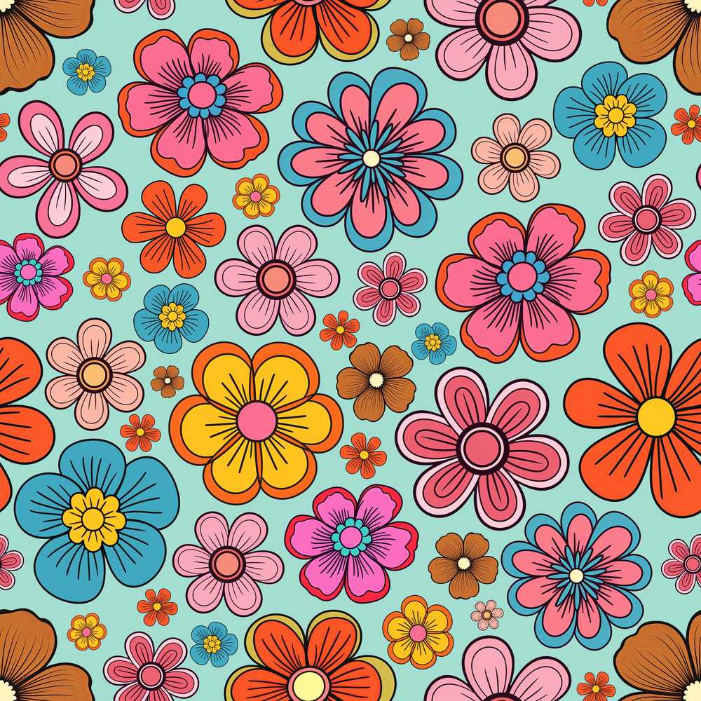 Cute Floral Flowers on Mint Green Background Wildflower Pattern