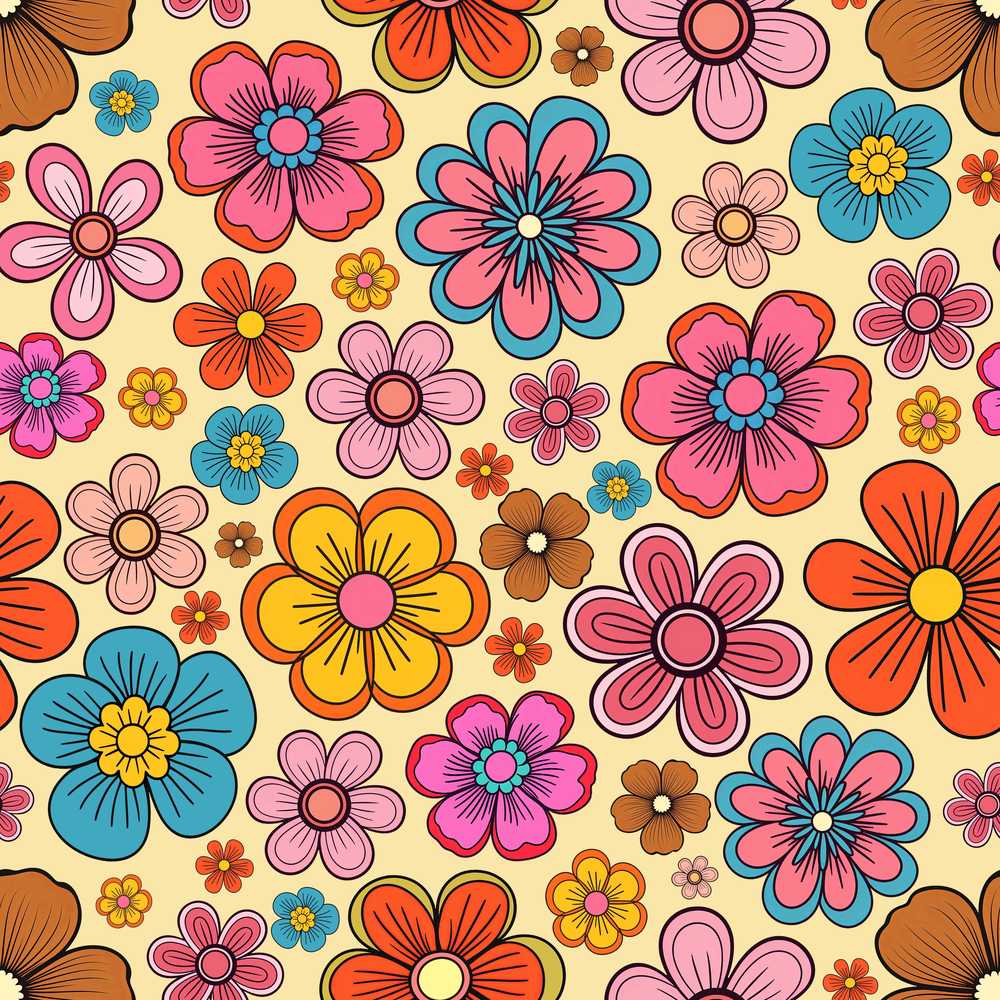Cute Floral Flowers on Warm Beige Background Wildflower Pattern