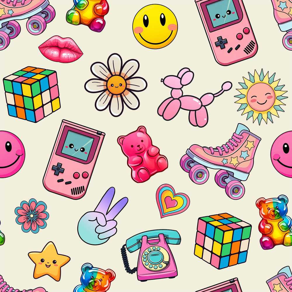 Toys Smiley Roller Skate Cream Background Decorative Repeat