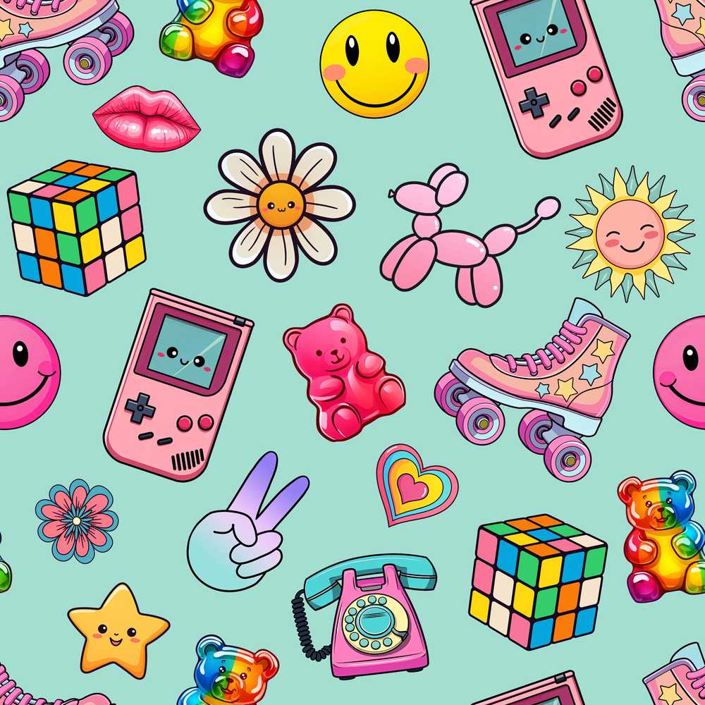 Toys Smiley Roller Skate Mint Background Decorative Repeat