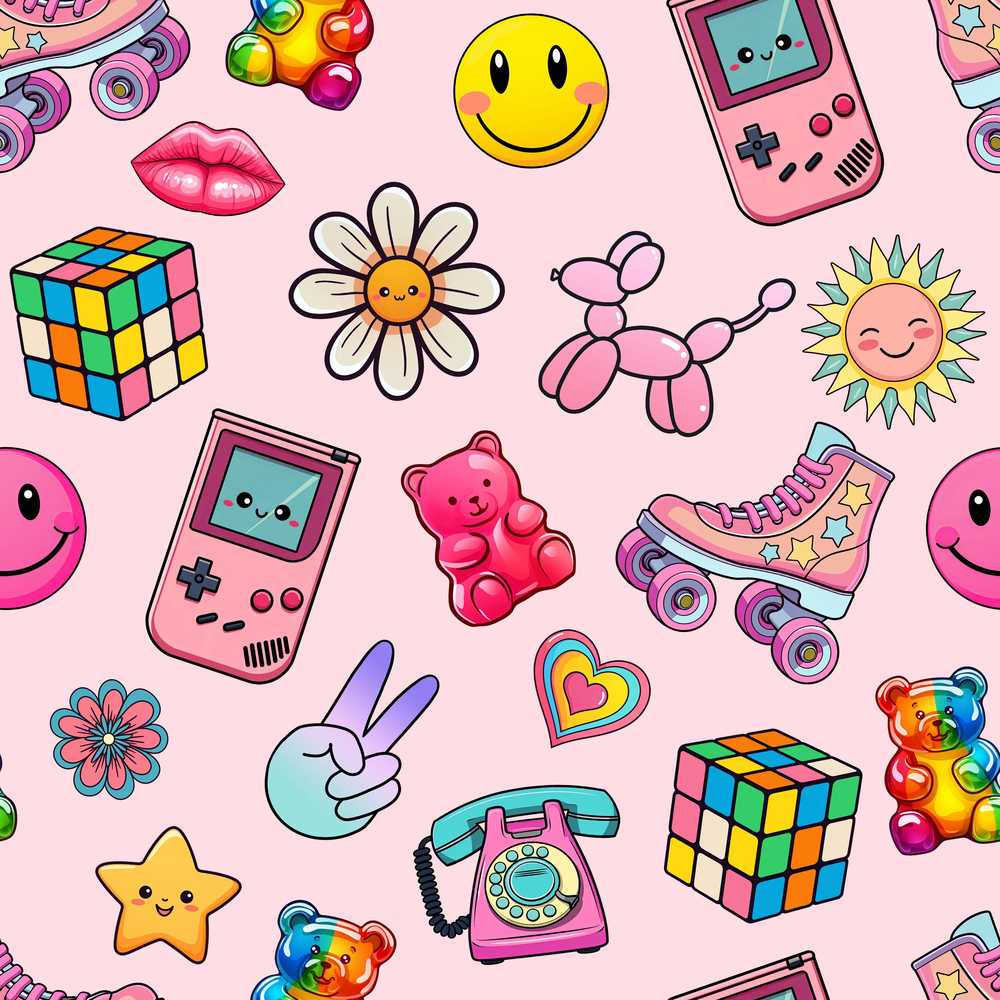 Toys Smiley Roller Skate Pink Background Decorative Repeat
