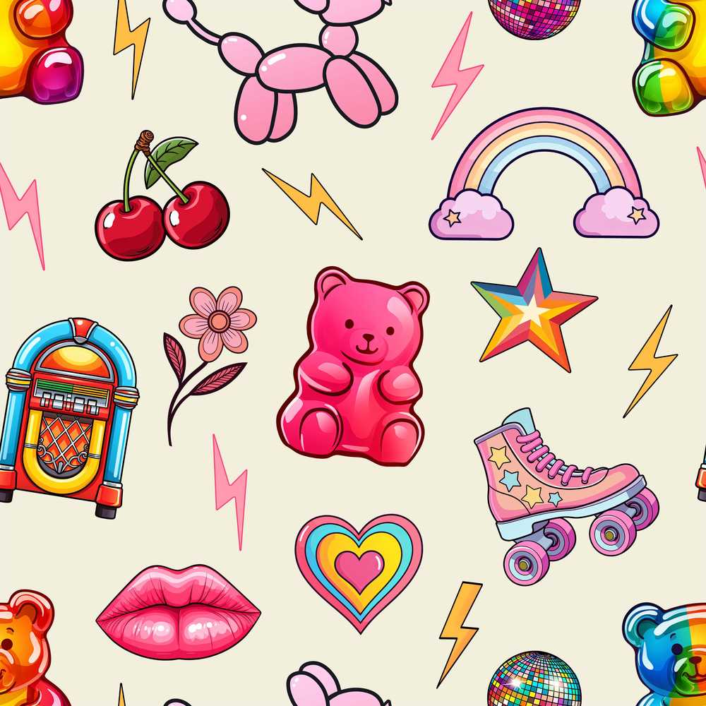Gummy Bear Rainbow Roller Skate Lightning Beige Background
