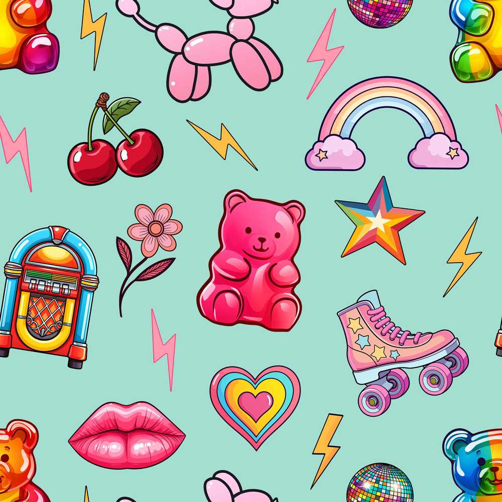 Gummy Bear Rainbow Roller Skate Lightning Mint Background