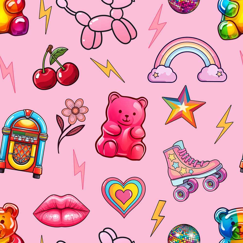 Gummy Bear Cherry Rainbow Roller Skate Light Pink Background