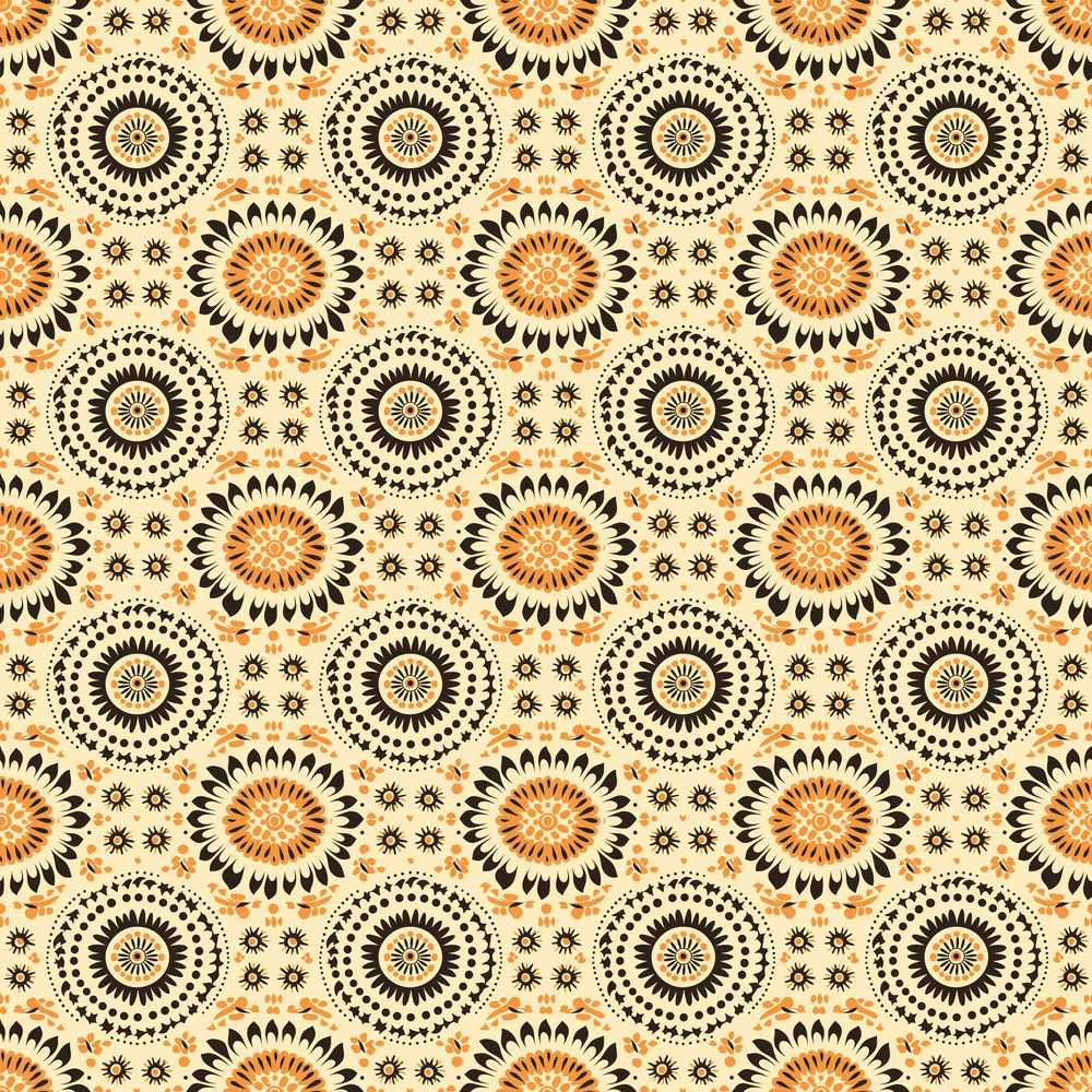 Floral Circle Pattern Warm Earth Tone Wildflower Botanical