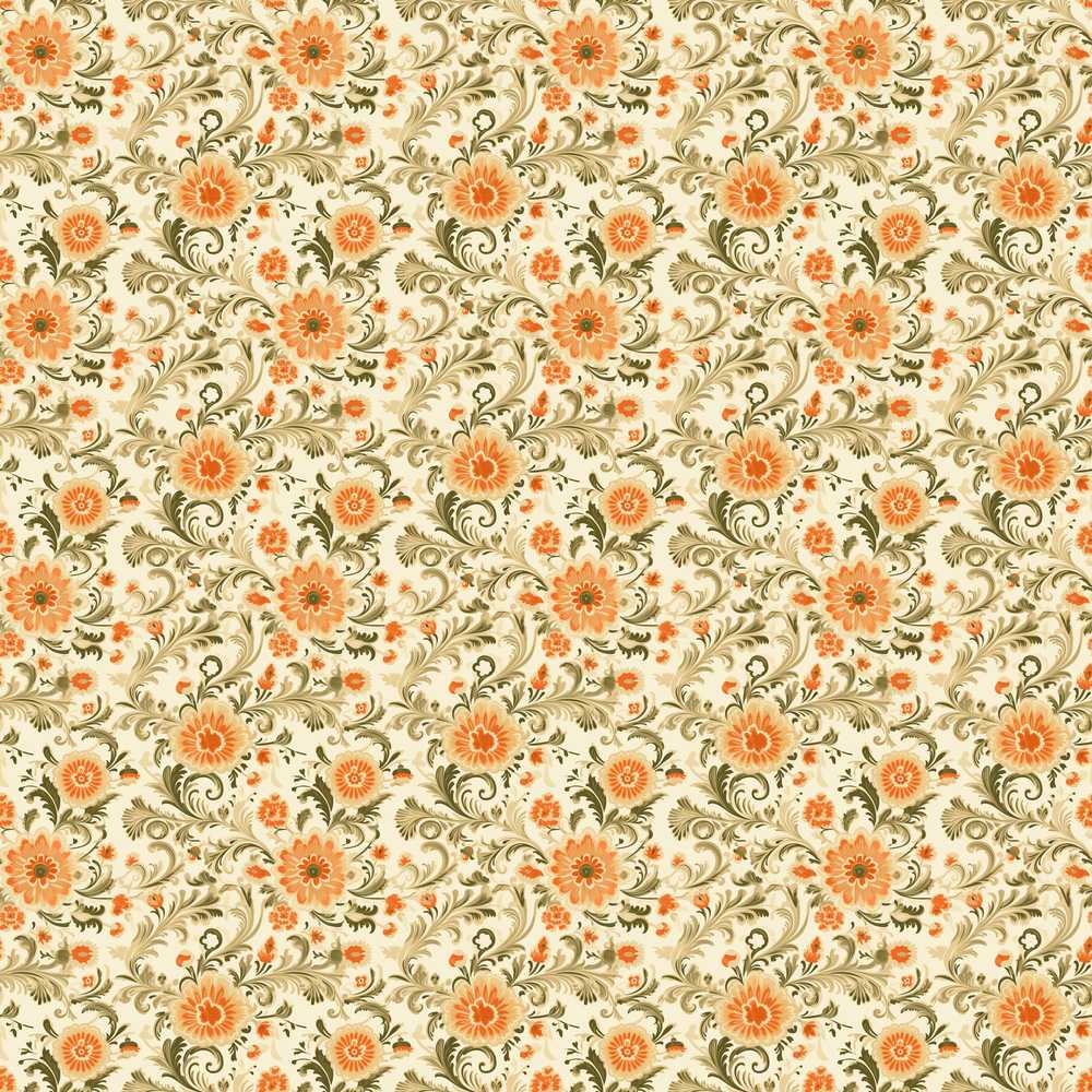 Vintage Orange Floral Vine Botanical Wildflower Pattern