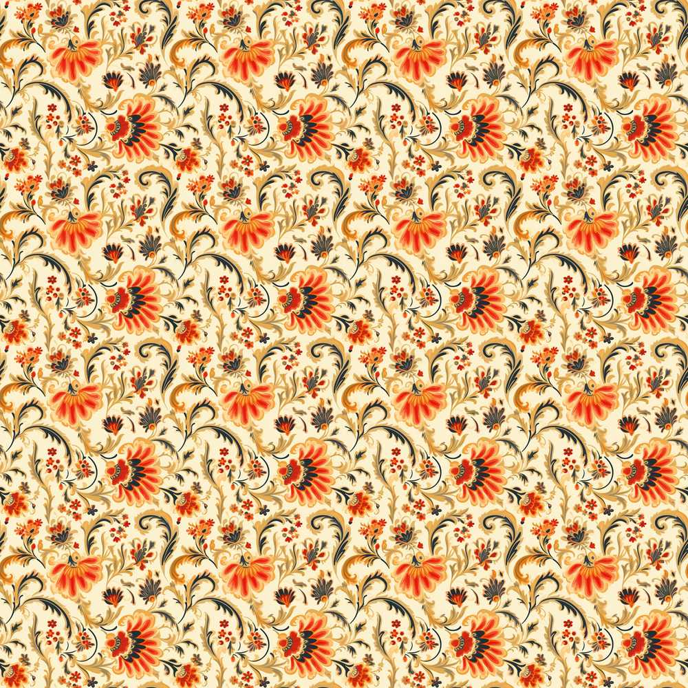 Bold Orange Navy Floral Vine Classic Decorative Style Wildflower
