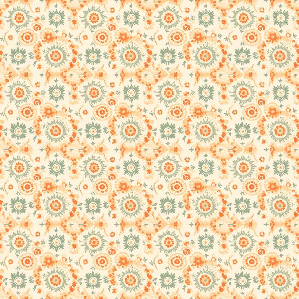 Soft Pastel Orange Green Floral Garden Style Wildflower Pattern