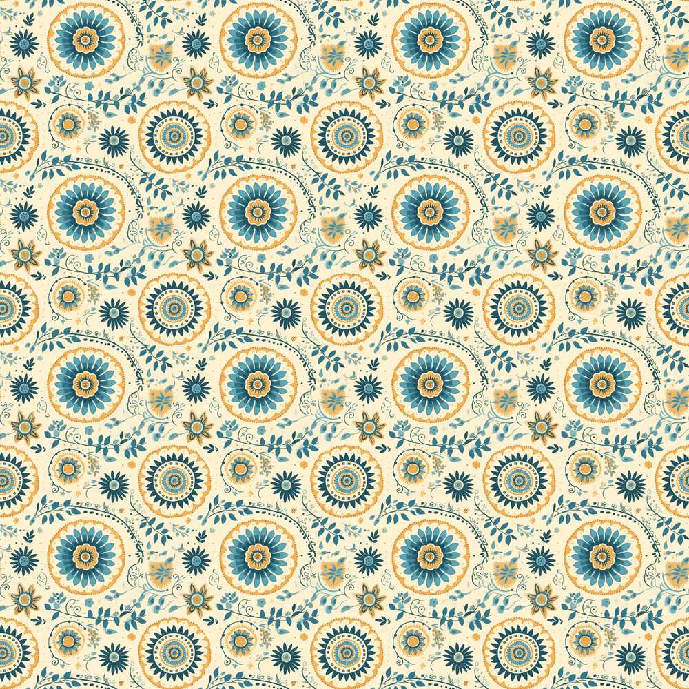 Teal Gold Ornate Floral Medallion Elegant Vintage Style Wildflower