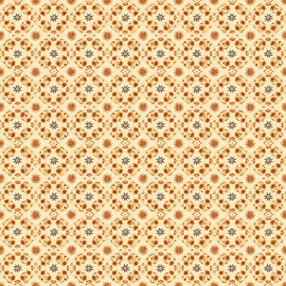 Small Scale Orange Floral Geometric Tile Wildflower Pattern Botanical