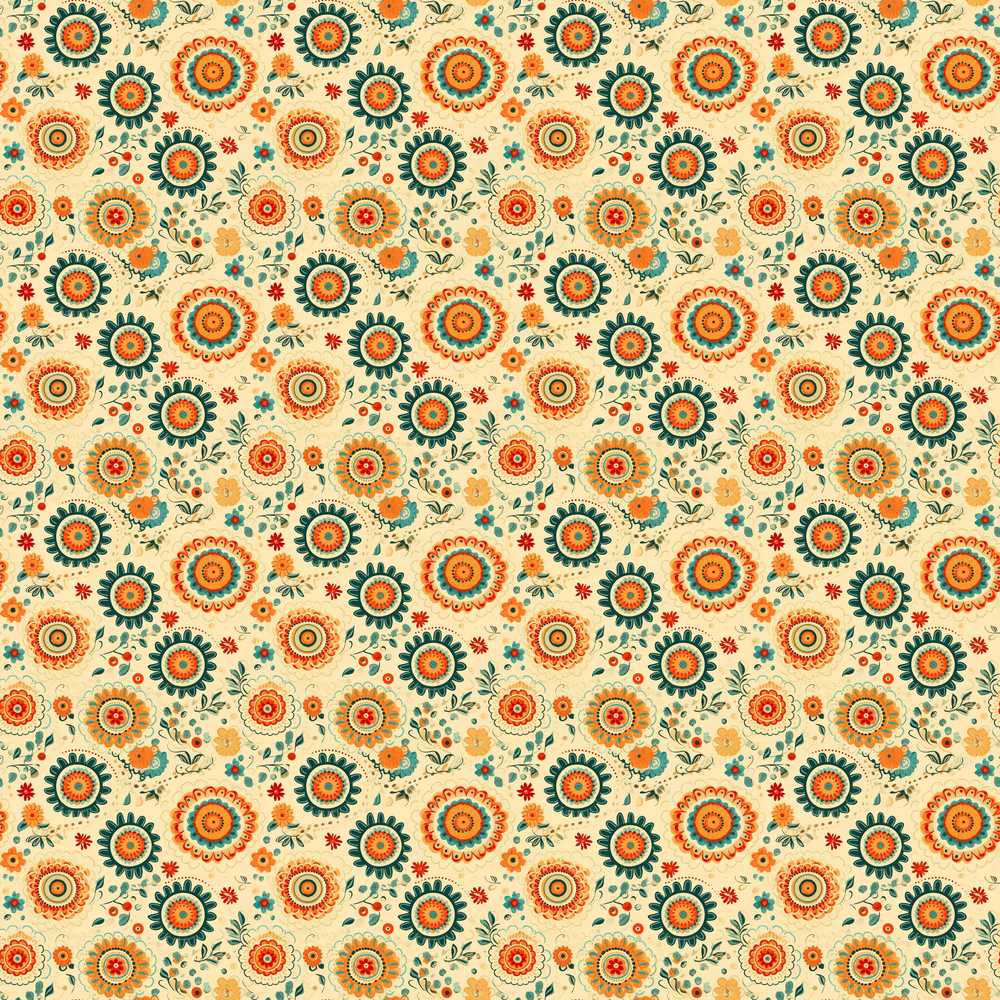 Colorful Folk Floral Medallion Boho Decorative Wildflower Pattern Botanical