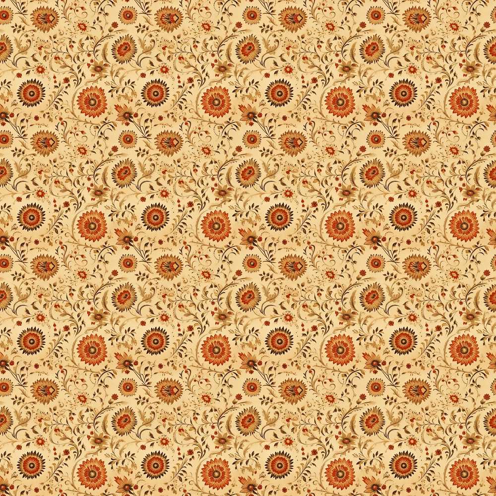 Vintage Autumn Floral Vine Warm Orange Beige Botanical Wildflower