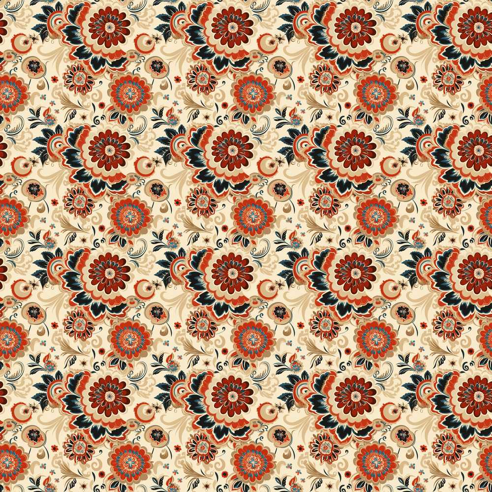 Bold Floral Bloom Red Blue Cream Vintage Garden Wildflower