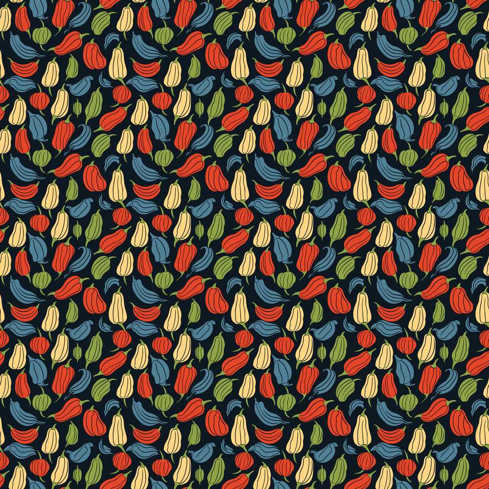 Dark Background Pepper Vibrant Red Green Botanical Wildflower Pattern