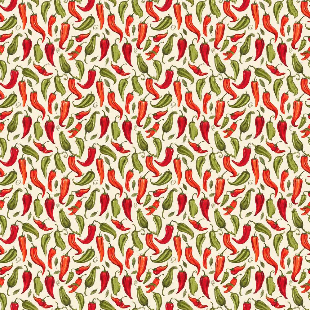 Hand Drawn Red Green Chili Pepper Vintage Botanical Food