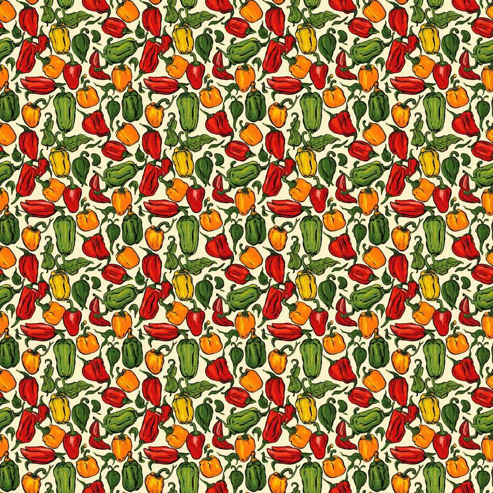 Hand Drawn Mixed Bell Pepper Red Green Yellow Vegetable Print