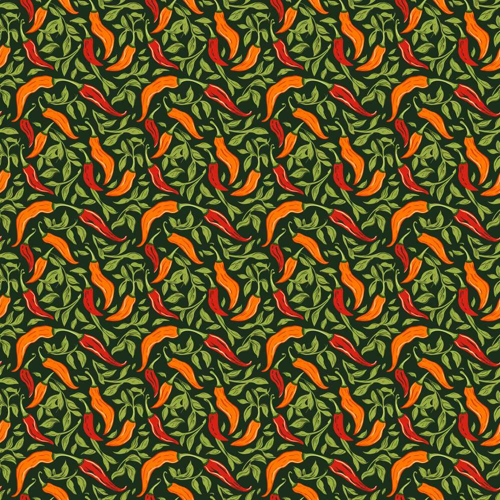 Orange Red Chili Peppers on Dark Leaves v2 Wildflower