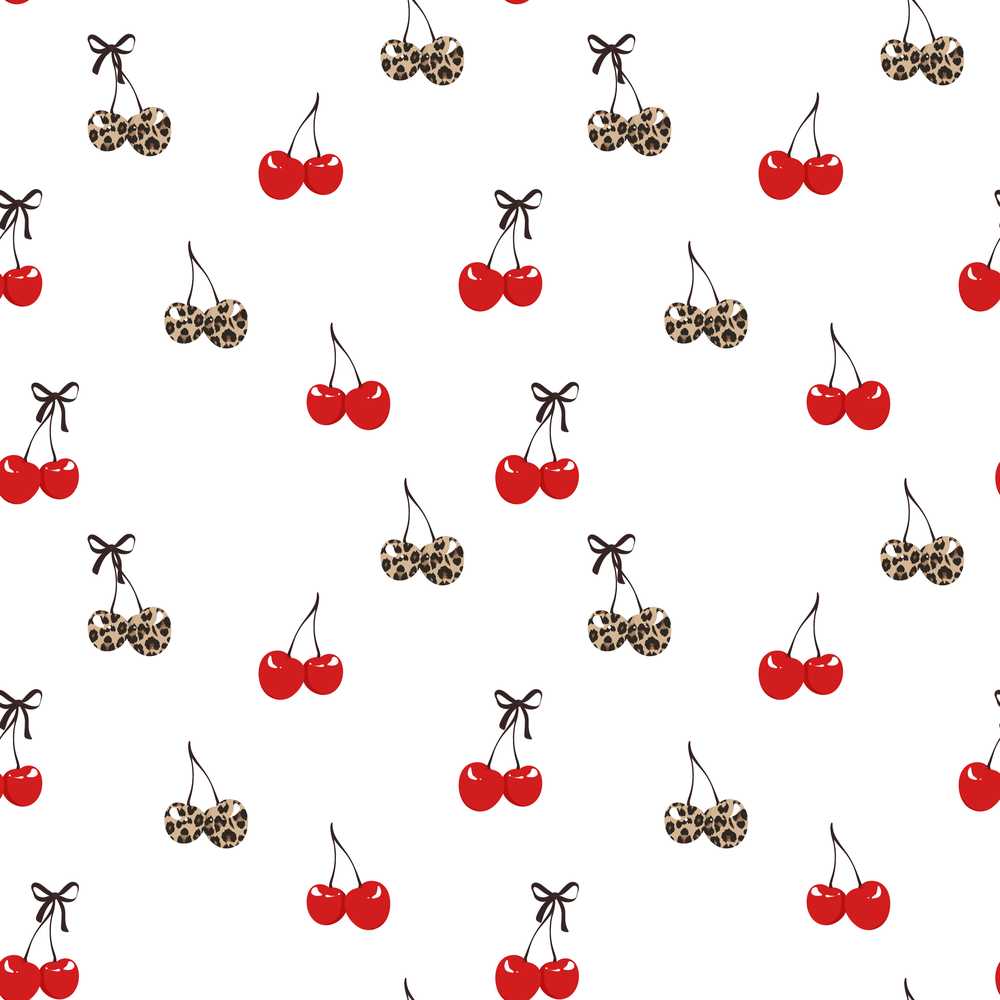 Cute Cherry and Leopard Print Bow Illustration Repeat