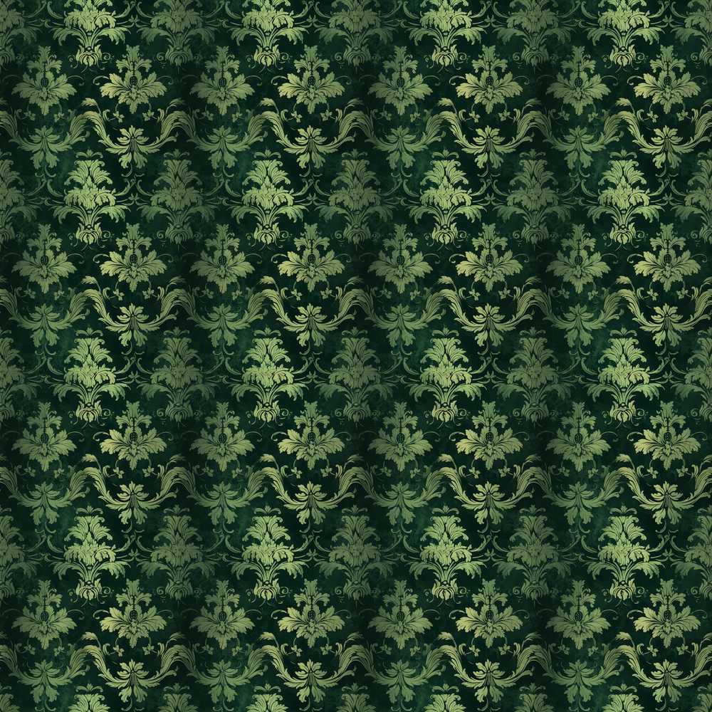 Dark Green Ornamental Damask Classic Style Decorative Repeat