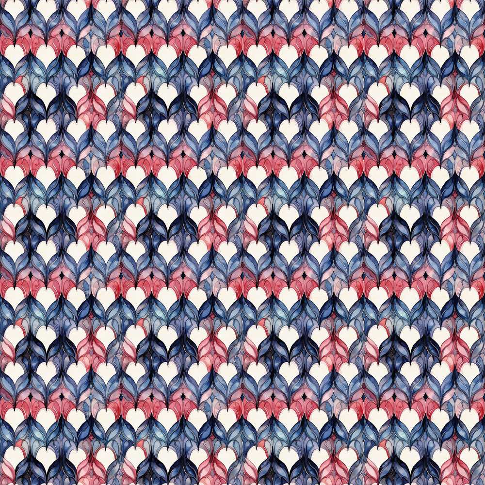 Watercolor Blue Pink Leaf Scallop Artistic Wildflower Pattern Botanical