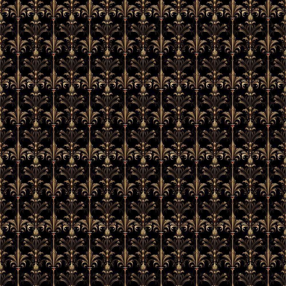 Luxury Gold Ornamental Damask Black Background Decorative Repeat