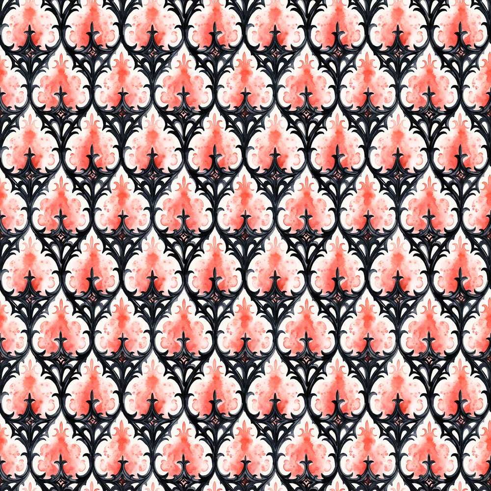 Gothic Black Pink Ornate Floral Vintage Style Wildflower Pattern