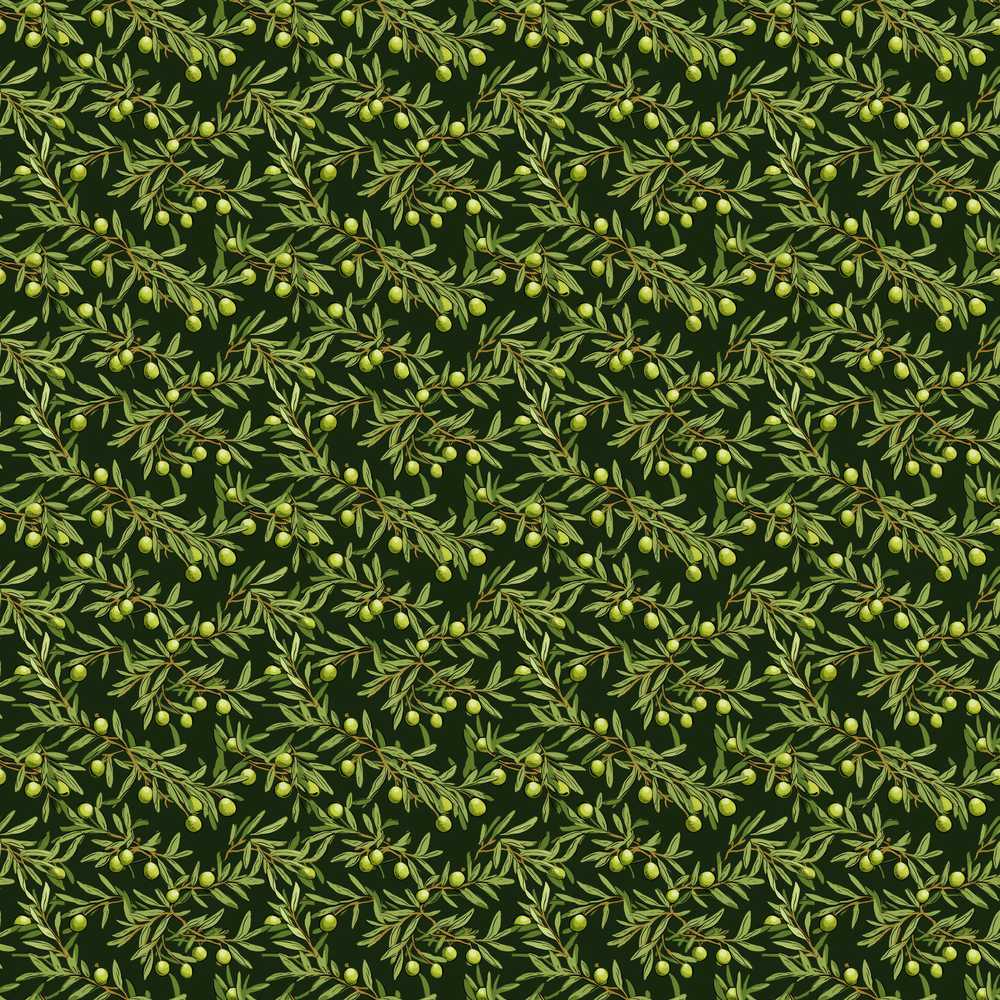 Dark Green Olive Branches Rustic Botanical Wildflower Pattern