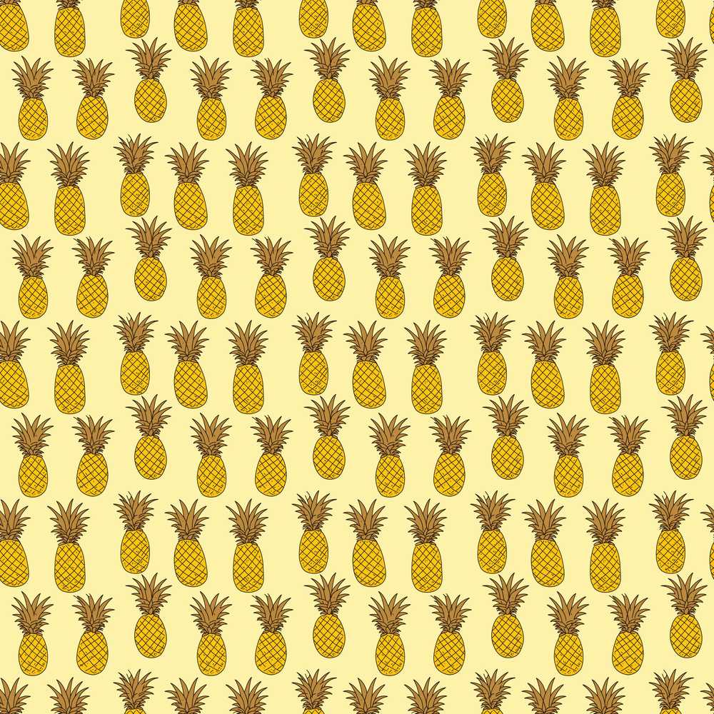 Cute Pineapple Doodle Yellow Tropical Fruit Illustration Repeat