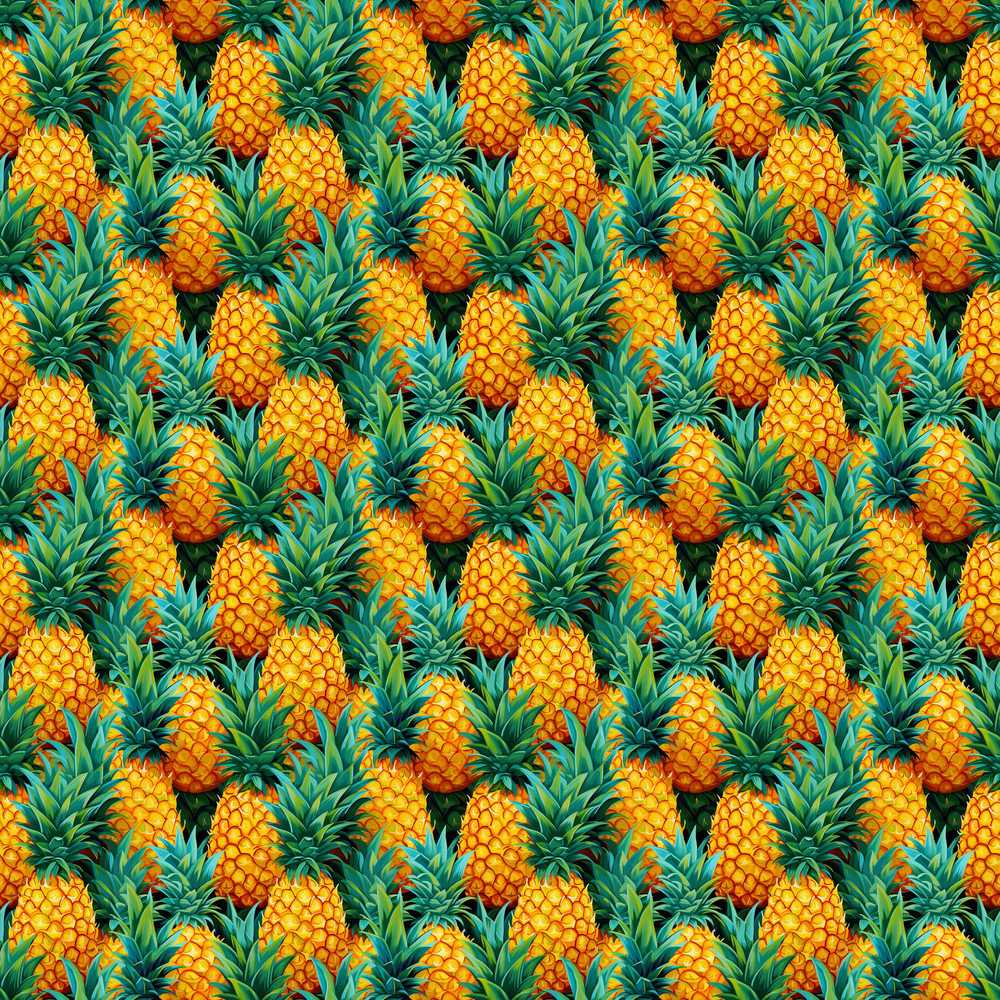 Vibrant Pineapple Tropical Lush Exotic Fruit Illustration Repeat