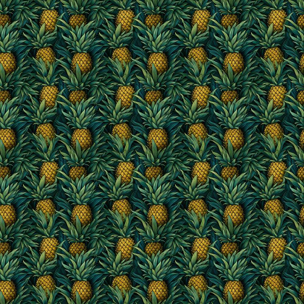 Dark Pineapple Jungle Rich Tropical Fruit Illustration Repeat