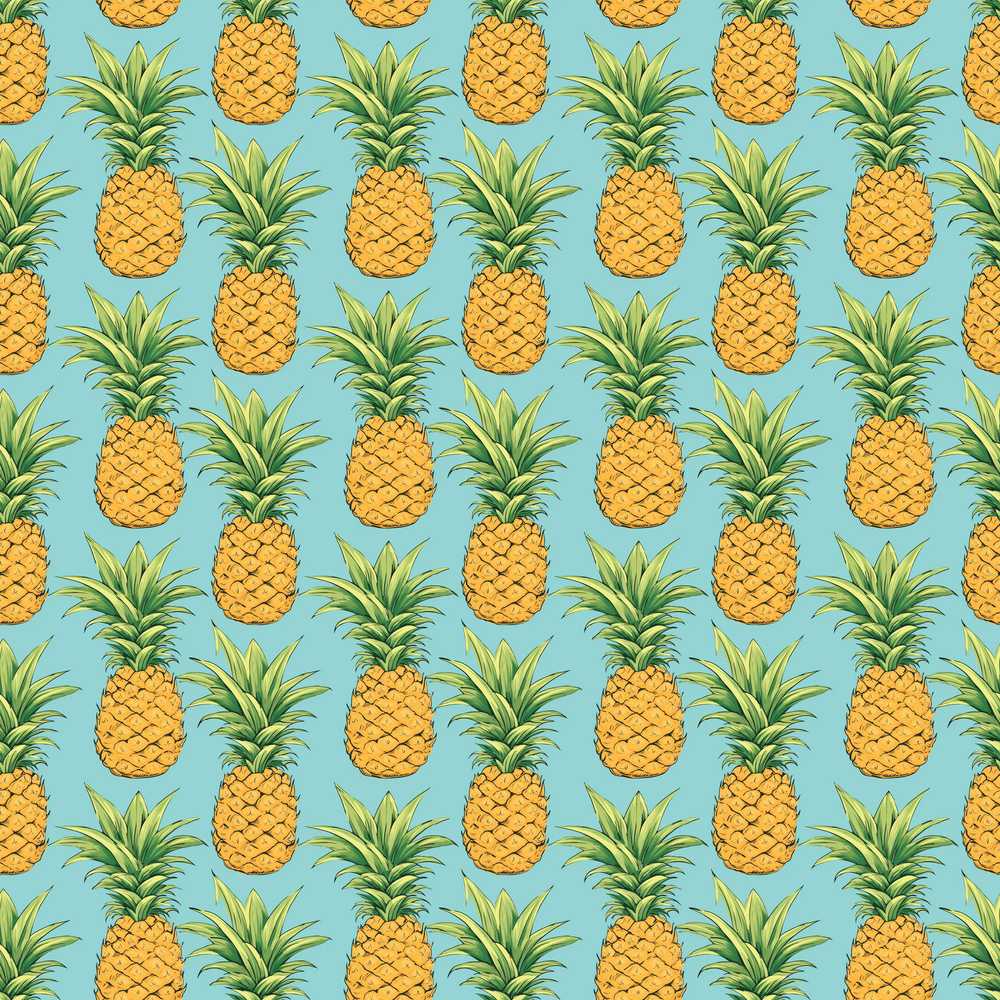 Blue Background Pineapple Bright Tropical Fruit Illustration Repeat